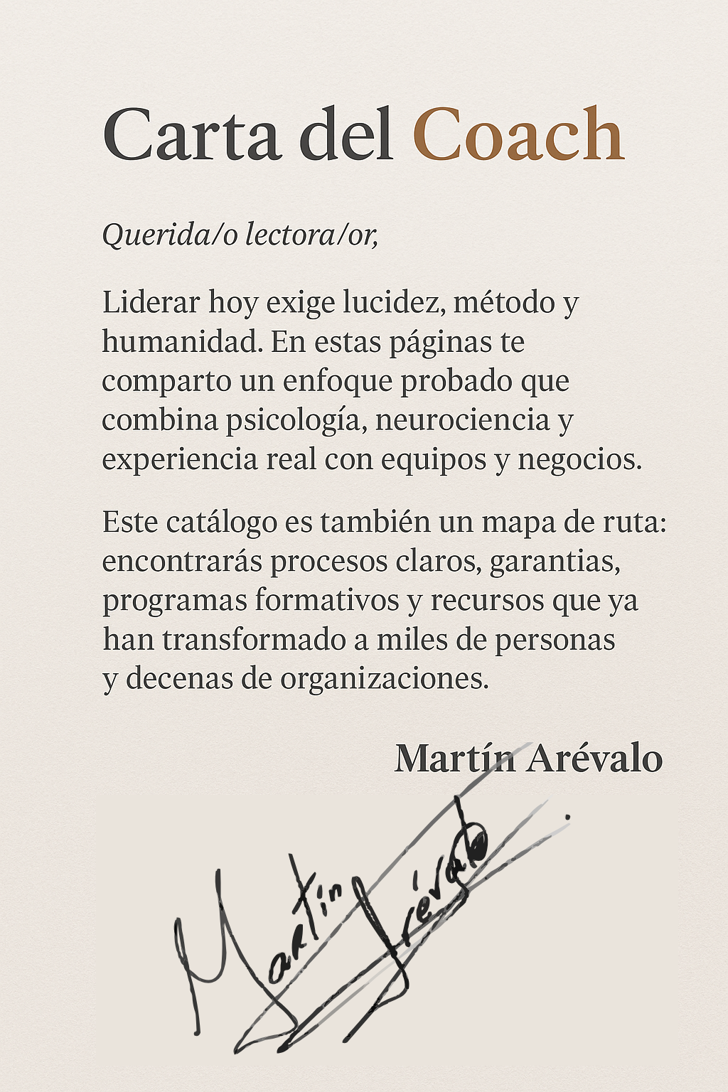 Carta del Coach - Martín Arévalo